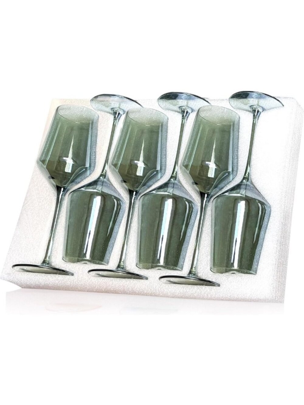 Elegant Hand-Blown Green Wine Glasses Set of 6 - 15 oz Long Stem Crystal